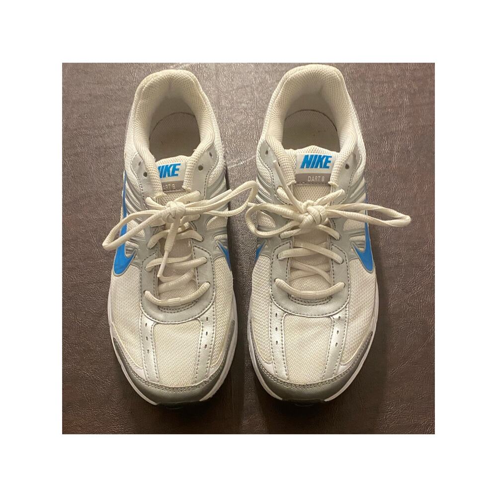 Nike Dart 8 Running Shoes Mens 10 White Blue Silver Athletic Sneakers 396050-100